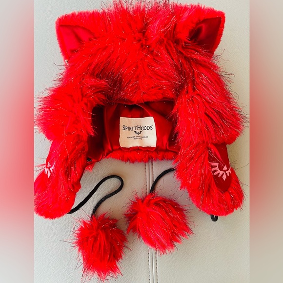 SpiritHoods Electric Elf Half-Hood OG Glitter Red Cat Ears Made in LA 2011-12 - Picture 9 of 12